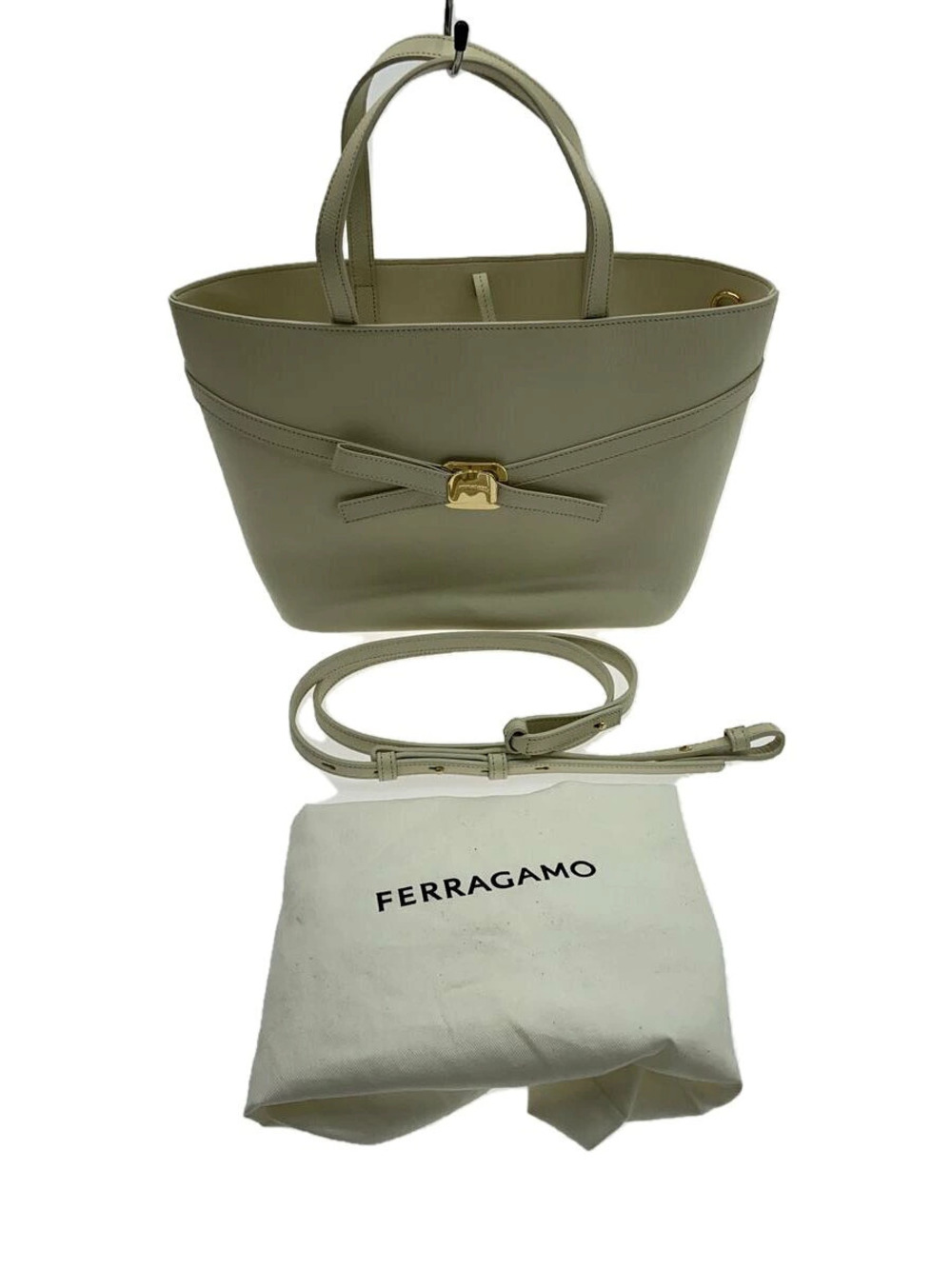 Salvatore Ferragamo Vara Plate Tote Bag Leather White Ivory White